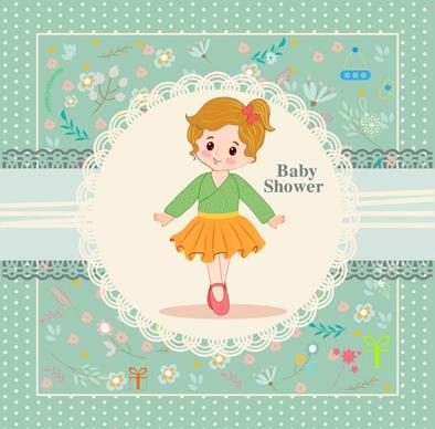baby shower banner girl icon classical flowers ornamental