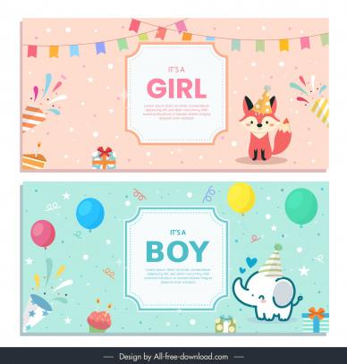 baby shower horizontal banner templates cute cartoon fox elephant