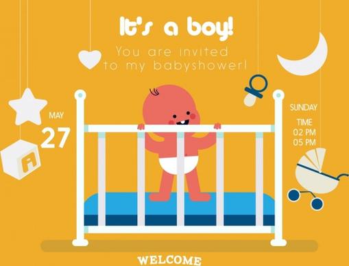 baby shower invitation card boy icon cartoon design