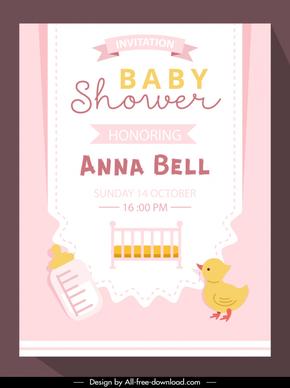baby shower invitation card template flat chick cradle baby feeder 