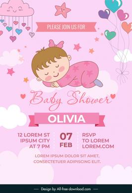 baby shower invitation template cute sleeping child stars clouds hearts