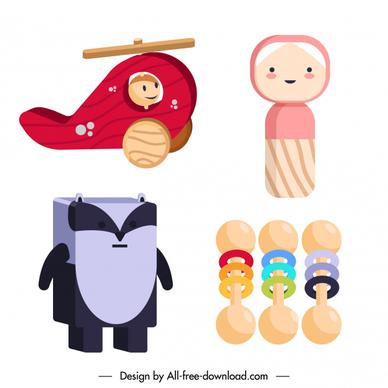 baby toys icons wooden made sketch