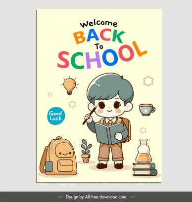 back to school background template cute boy cartoon handdrawn