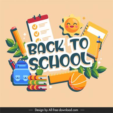 back to school banner colorful flat elements sketch