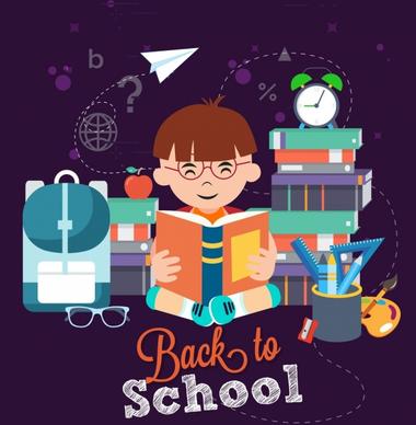 back to school banner kid learning tools icons