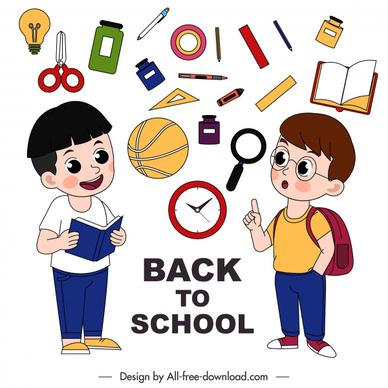 back to school banner schoolboy education tools sketch