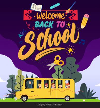 back to school banner template cute cartoon school bus