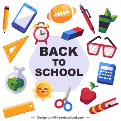 back to school design elements colorful objects sketch