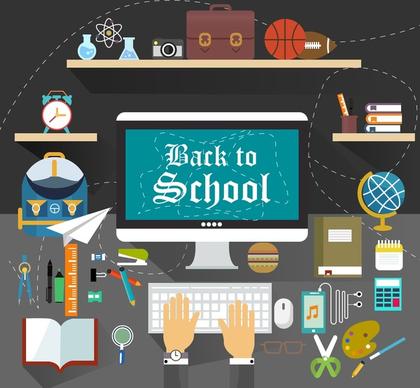 back to school infographic with learning tools illustration