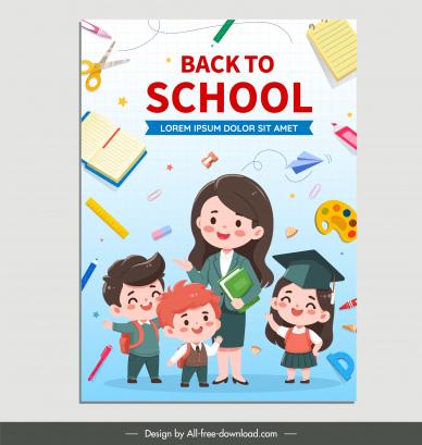 back to school poster dynamic teacher kids education elements