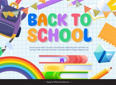 back to school poster template colorful dynamic education objects