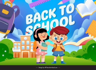 back to school poster template cute children cartoon scene