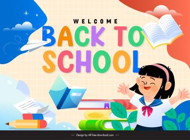 back to school poster template cute schoolgirl education objects