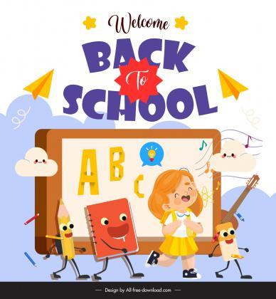 back to school poster template funny stylized cartoon