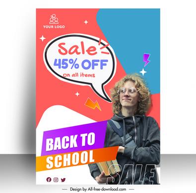 back to school sale discount poster template person speech bubbles design
