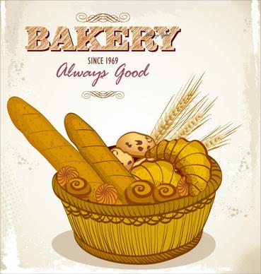 bakery advertising bread basket icons retro design