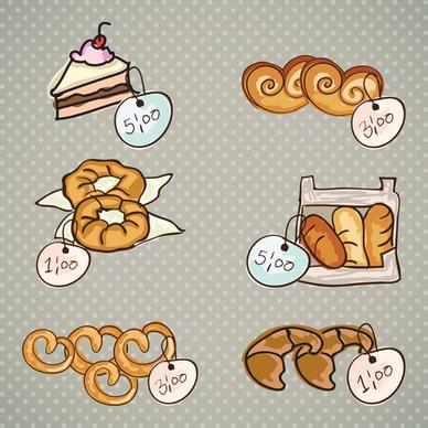 bakery and cake with price tags vector