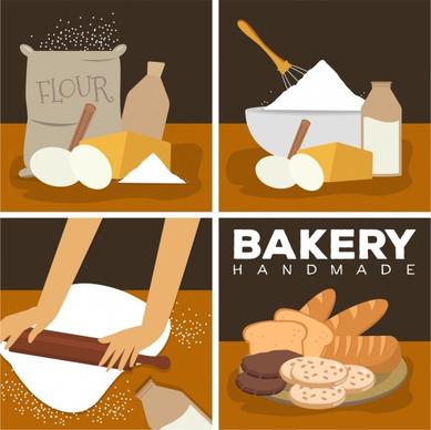 bakery design elements flour kitchenware bread icons
