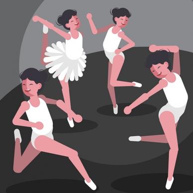 ballet background female dancer icons cartoon characters