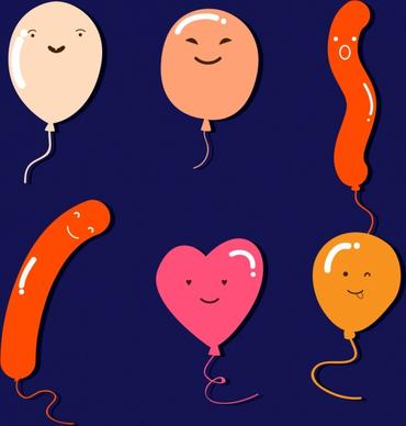 balloon icons collection various colored shapes design