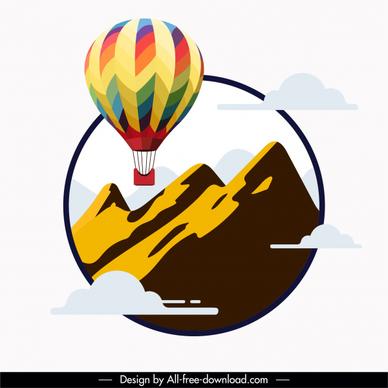 balloon tourism background mountain clouds decor flat sketch