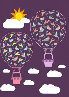 balloons birds background dark design cartoon style