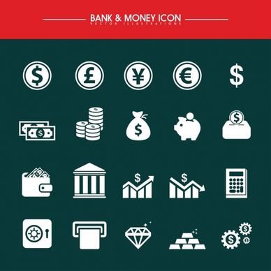 banking design elements various white flat icons isolation