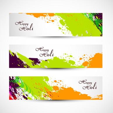 banner and header set grunge holi with colorful colours splash illustration vector