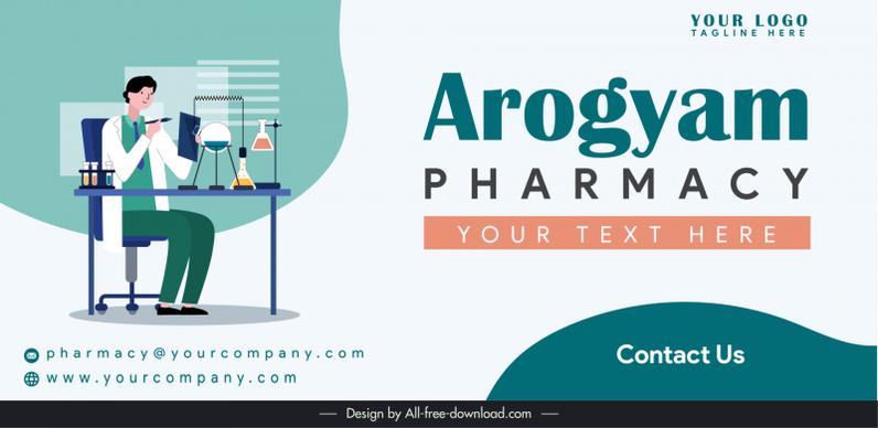 banner arogyam pharmacy template scientist working lab room sketch