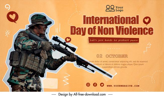 banner happy international day of non violence template soldier weapon sketch modern realistic design 
