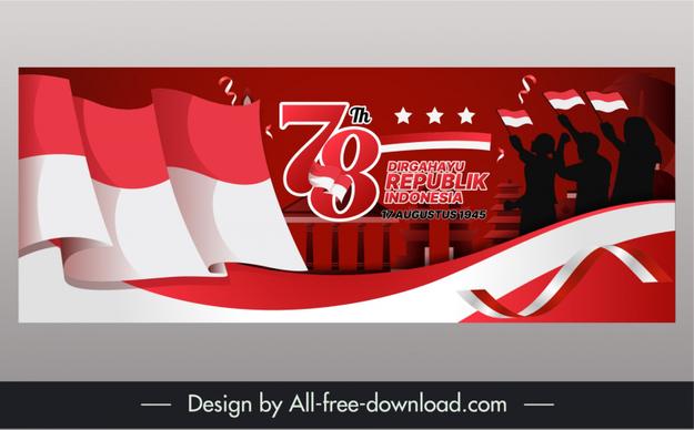 banner hut ri 78 template silhouette people indonesia flag ribbon