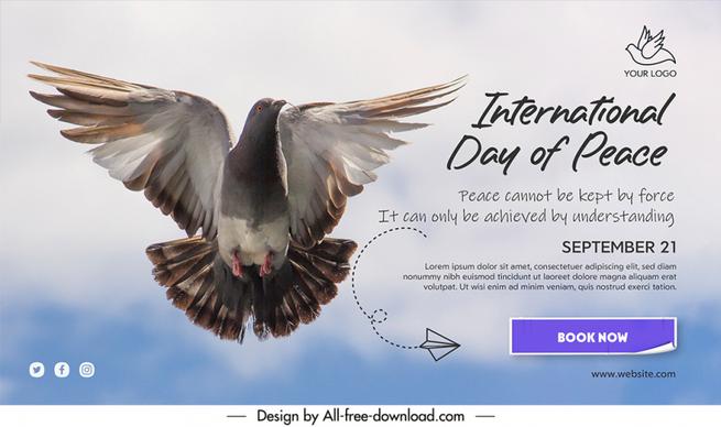 banner international day of peace template dynamic flying dove sketch modern realistic design 