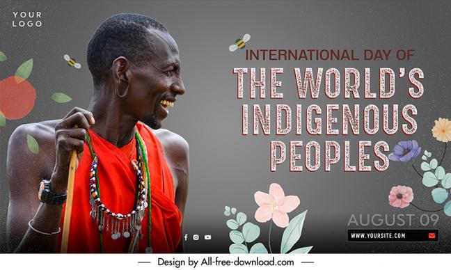 banner international day of the worlds indigenous peoples template happy man sketch handdrawn flowers decor