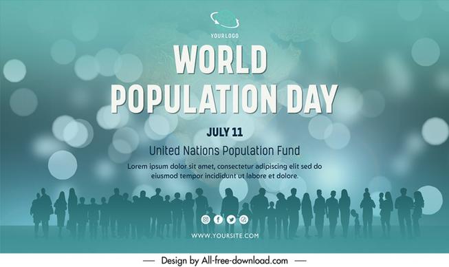 banner international world population day template bokeh light effect silhouette community sketch