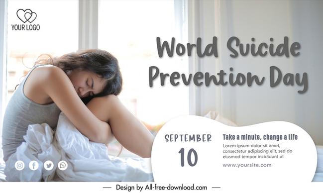 banner international world suicide prevention day template upset lady sketch modern realistic design 