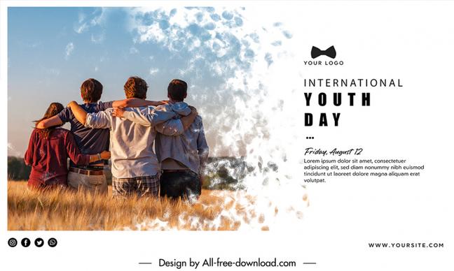 banner international youth day template shoulder to shoulder friends sketch modern realistic design 