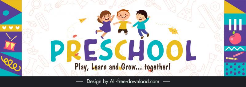 banner preschool template cute playful children texts tools sketch