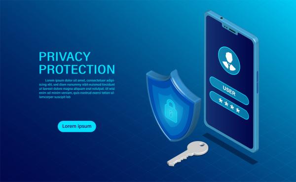 banner protect data and confidentiality on mobile privacy protection and security are confidential flat isometric vector illustration
