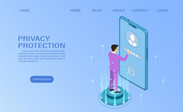 banner protect data and confidentiality on mobile privacy protection and security are confidentiality flat isometric vector illustration