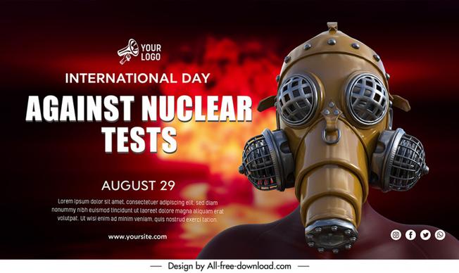 banner world day against nuclear tests template mask fire sketch blurred design 