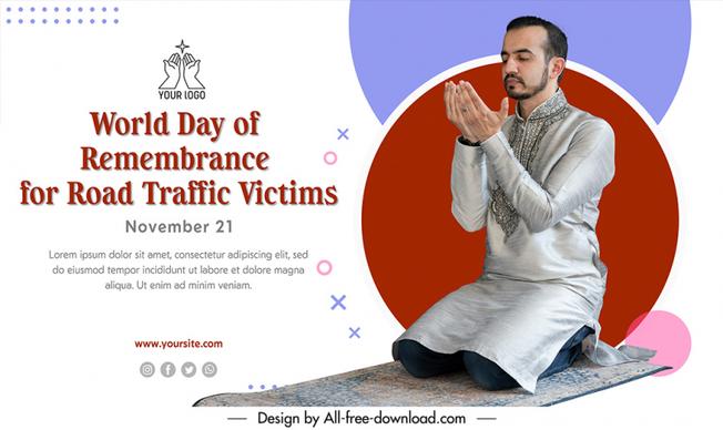 banner world day of remembrance for road traffic victims template praying man sketch