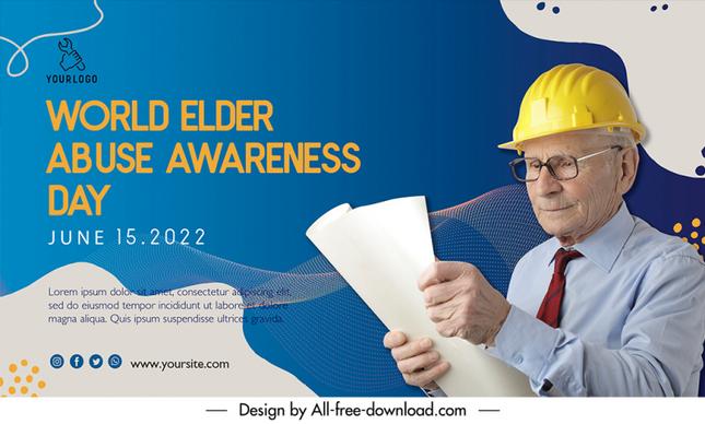 banner world elder abuse awareness day template old man working curves sketch