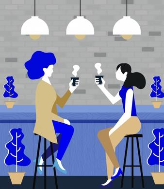 bar background relaxing women icon cartoon sketch