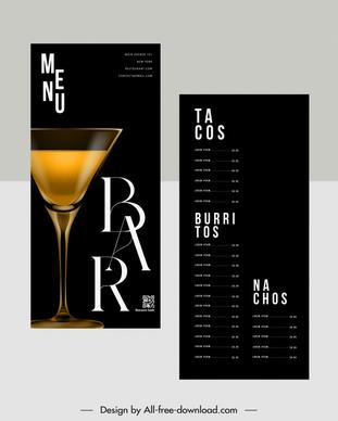 bar club menu template elegant luxury cocktail glass texts layout
