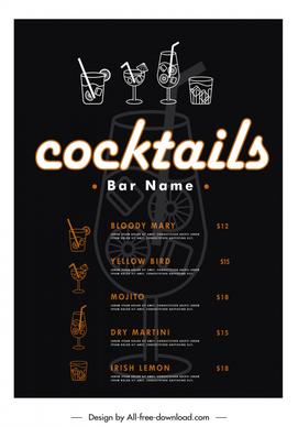 bar club menu template flat beverages dark design