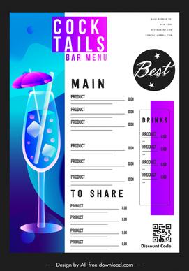 bar club menu  template flat luxury modern cocktail glass