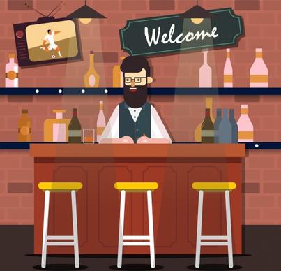 bar drawing male bartender empty seat icons