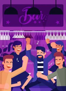bar party background cheering people icon cartoon characters
