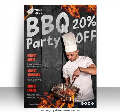 barbecue discount poster template cook fire contrast