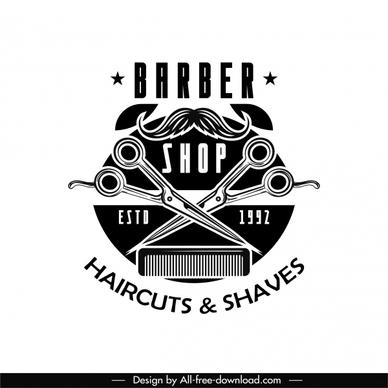 barber shop logotype black white flat retro symbols